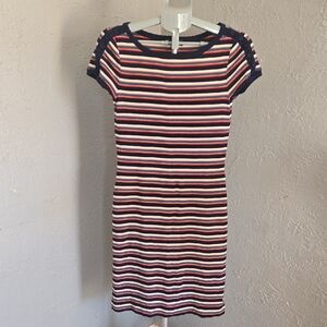 Ralph Lauren Navy and White Striped Midi Shirt Dress Preppy Classic